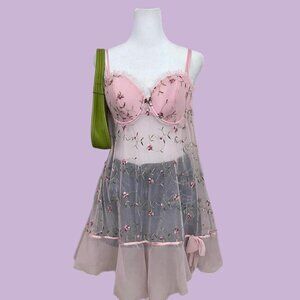 pink floral girly coquette downtown it girl  sheer cami slip dress dainty